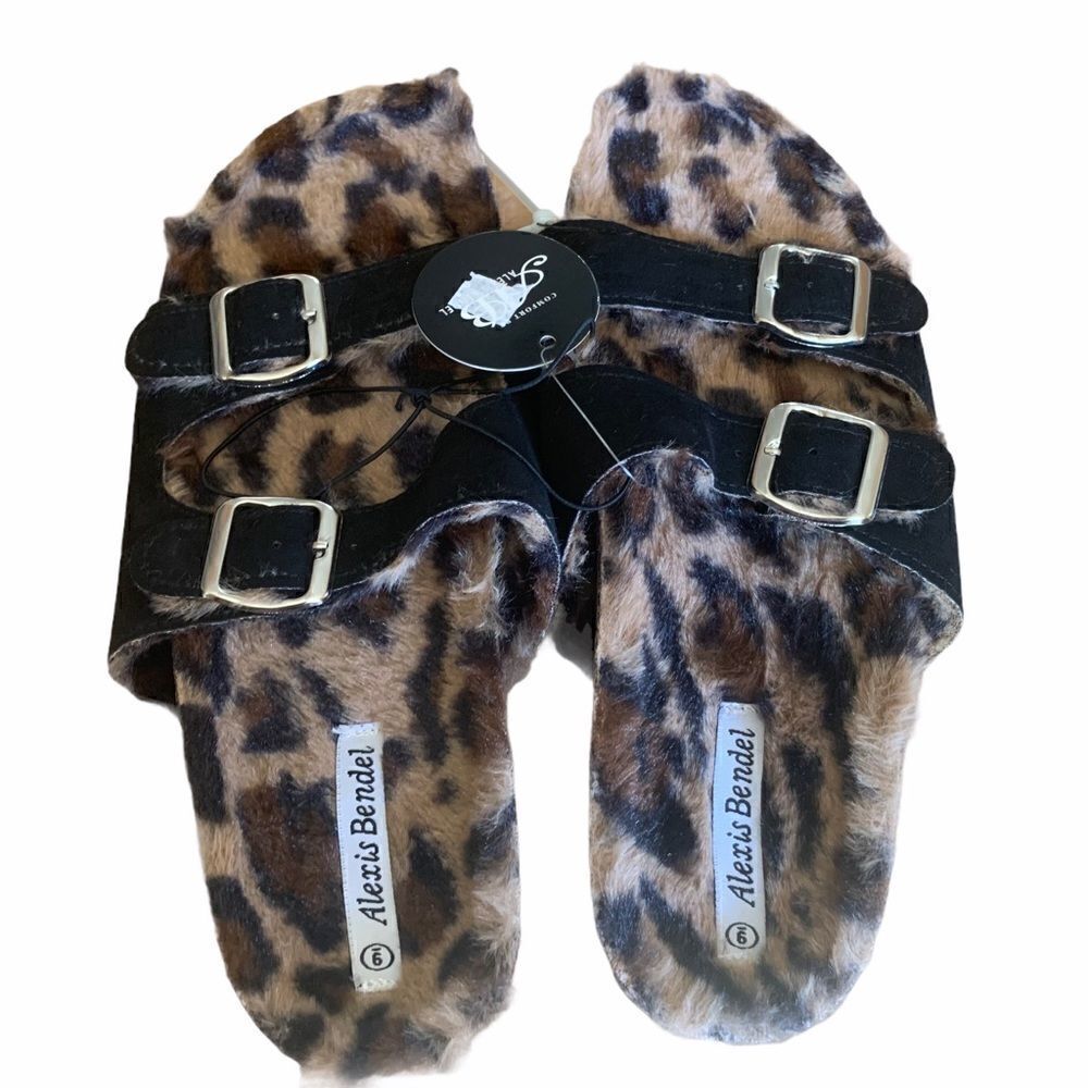 Alexis Bendel Slide Sandals, Leopard Print Faux Fur Slides, Sizes 9,10‎ NWT